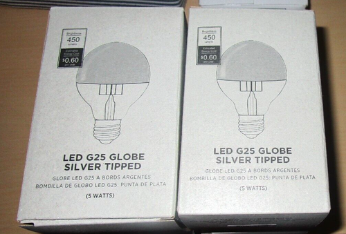 NEW LOT 4 West Elm LED G25 Globe Clear Silver Tipped Replacement Light Bulbs 5 W - Picture 2 of 5