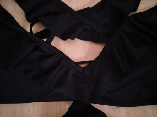 H&M One Piece Maillots Black Cutout Ruffle Monokini Swimsuit Size 14 New - Picture 7 of 13