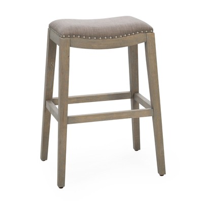 Modern Farmhouse Gray Wash Finish Backless Bar Stool Saddle Gray Wash Finish Backless Bar Stool