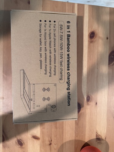 Organisateur de table de chevet en bambou neuf avec 4 chargeurs sans fil | iPhone/Android/Apple - Photo 7 sur 7