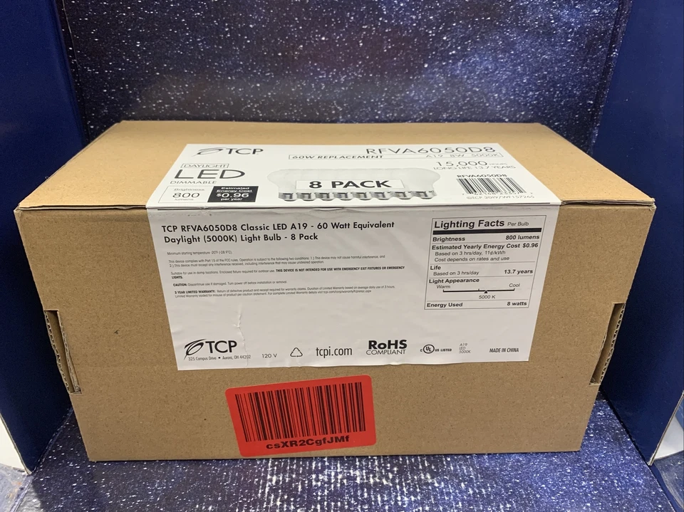 8 LED Light Bulb TCP Dimmable 8W Daylight A19 60W replacement 5000K - Image 2 of 2