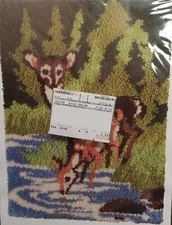 *Started* Caron Fawn Doe Deer Latch Hook Kit 24"x34" Large 70s 80s Cabin Vtg