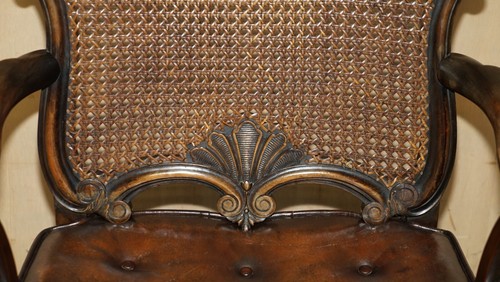 VICTORIAN THOMAS CHIPPENDALE LION'S HAIRY PAW BERGERE BROWN LEATHER ARMCHAIR - Picture 5 of 24