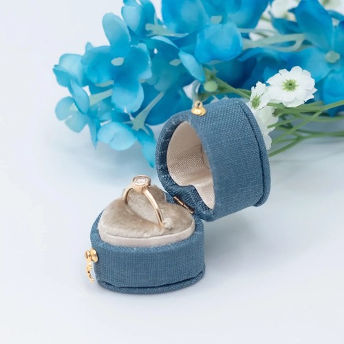 Blue Jean & Beige Georgian Vintage Schmuck Ring Box Leinen Samt Vorschlag - Bild 6 von 16