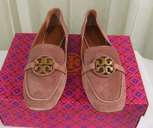 NIB TORY BURCH Metal Miller Medallion Logo 15mm Malva Suede Loafer Flats Size 8 - Picture 5 of 12