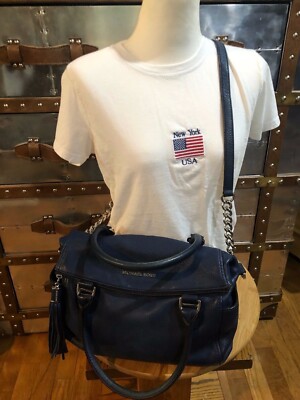 Michael Kors Weston Indigo Pebble Soft Leather Crossbody Satchel Shoulder Bag | eBay