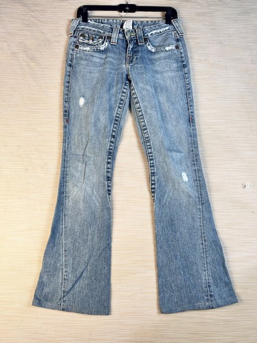 True Religion Joey Flare Denim Jeans Distressed Flap Pockets Women's Jeans 26