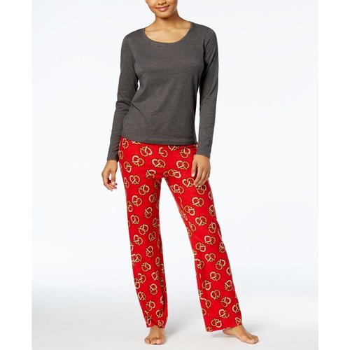 Jenni by Jennifer Moore Womens Top & Printed Fleece Pants Pajama Set Size-L