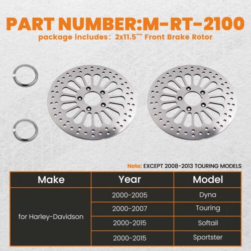 2 Pcs 11.5'' Front Brake Rotors Disk for Harley-Davidson for Touring 2000-2007 - Picture 2 of 14