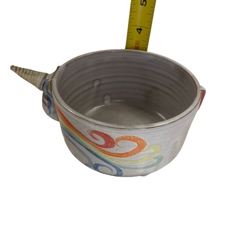 Mudworks Handthrown Elwood The Rainbow Unicorn Footed Bowl Planter USA 2 Cups - Bild 8 von 8
