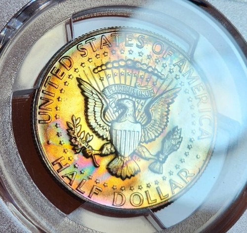 1965 Kennedy Silver Half Dollar PCGS MS64 Neon Colored Toning Rainbow Toned - Picture 9 of 10