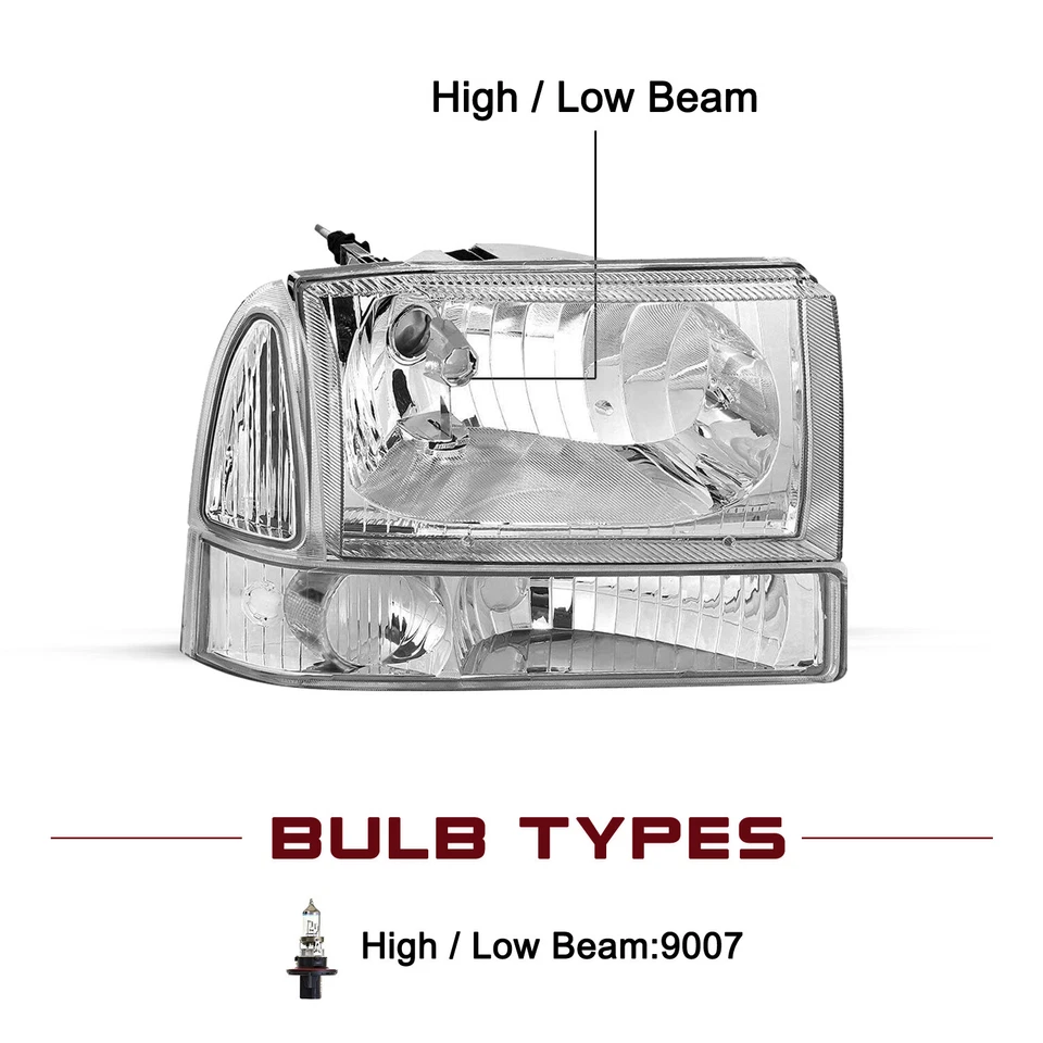 PARA FORD F250 F350 SUPER DUTY 99-04 CARCASA CROMADA FAROS ESQUINEROS TRANSPARENTES LÁMPARAS Foto 2 de 4