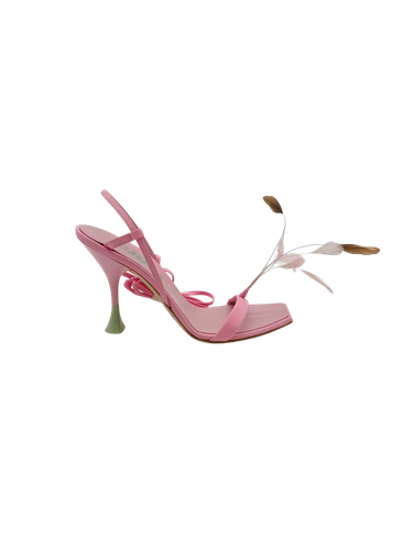 3JUIN Sandals Size 36 Pink Feather-Detail Open-Toe - Picture 3 of 6