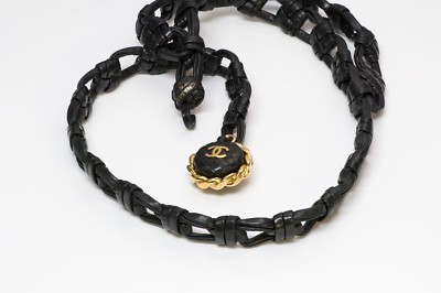 Chanel Vintage Black Leather Chain Charm Belt