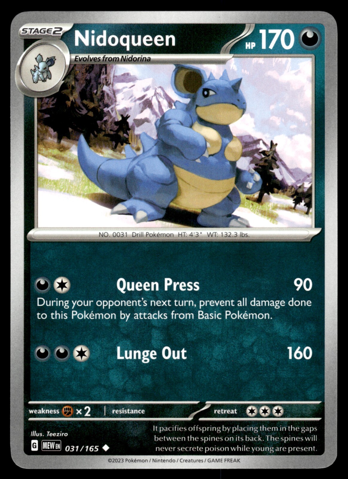 NIDOQUEEN - 031/165 - POKEMON 151 MEW-EN ENGLISH C/U SV - NM