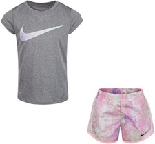 Nike Girl s Graphic Print T Shirt Shorts 2 Piece Set