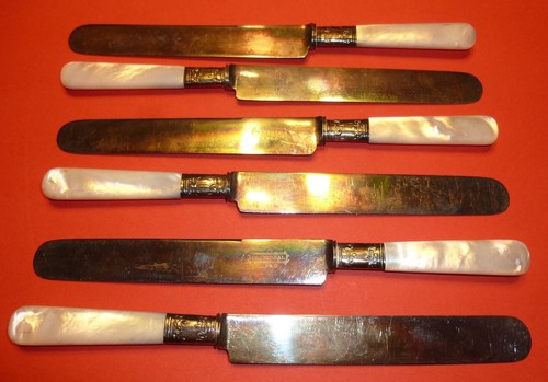 Antik LF&C Universal 6er Set Dinner Butter Messer MOP Griffe Sterling Halsband - Bild 1 von 3