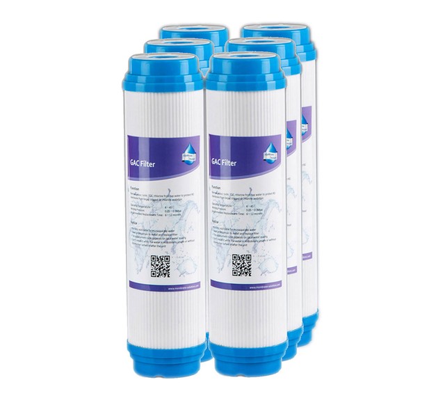 Confezione da 1-6 filtri sedimenti filtro acqua carboni attivi granulari 10"" x 2 5"" GAC Confezione da 1-6 filtri sedimenti filtro acqua carboni attivi granulari 10"" x 2 5"" GAC