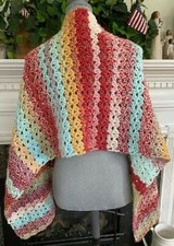 Handmade crochet rectangle shawl wrap scarf prayer CHUNKY yarn multicolor 18x60"