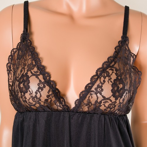 💖 Camisón Vintage Lencería Vestido Vestido Negro M Nylon Encaje Transparente Corpiño EE. UU. - Imagen 5 de 12