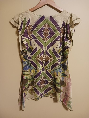 APT. 9 Womens Small Green Geometric Short Sleeve Flared Studded Scoop Neck Top - Picture 2 of 13