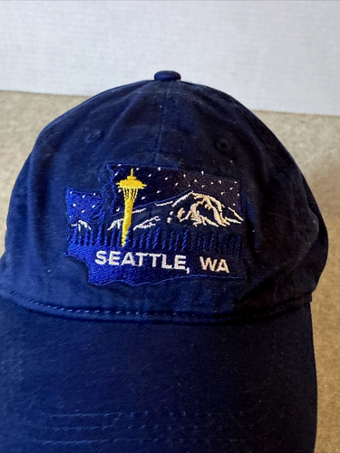 Seattle Washington Blue Cap Hat Strapback Embroidered Map Logo Ace USA - Picture 3 of 7