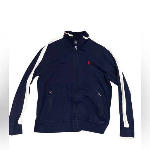 Polo Ralph Lauren Men’s Navy Blue/White Sweat Suit Zip Up Jacket -large - Picture 4 of 5
