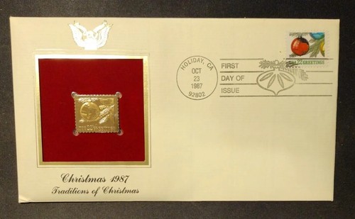Greetings FIRST DAY ISSUE 22 CENT STAMP GOLD Traditions of Christmas 1987 CA - Picture 4 of 4