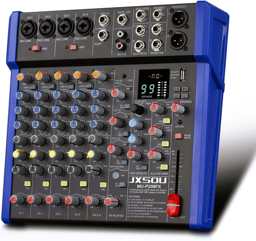 DJ Mixer, 10-Channel Audio Mixer Bluetooth Studio Mixer, XLR Microphone Jack Pro