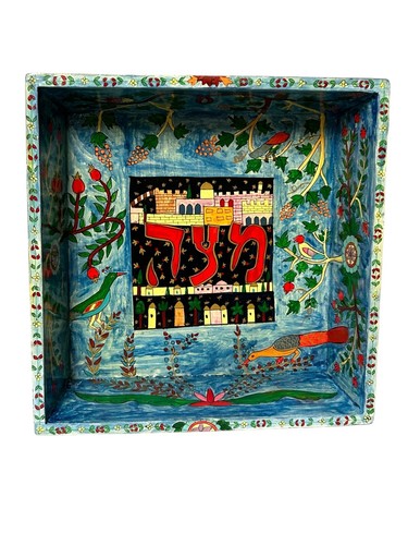 Shalom House Fine Judaica Hand Painted Blue Wooden Box/TrayTorah Jerusalem & Box - Picture 3 of 11