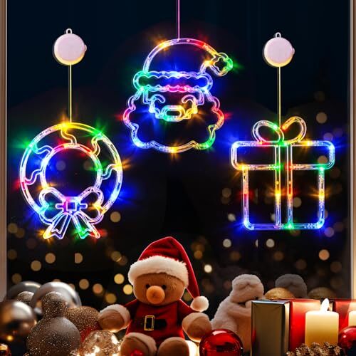 Christmas Decorations 3 Pack Christmas Window Wreath, Gift Box, Santa Claus - Picture 2 of 7