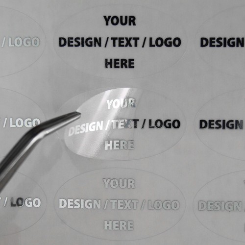 Personalised Logo Oval Labels - Transparent Personalised Sticker Clear Metallic - Picture 15 of 20