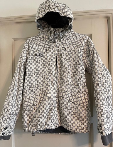 RIDE SNOWBOARDS JACKET, UNISEX KIDS SIZE M, WHITE SKULL LOGO PATTERN, EUC - Picture 2 of 22