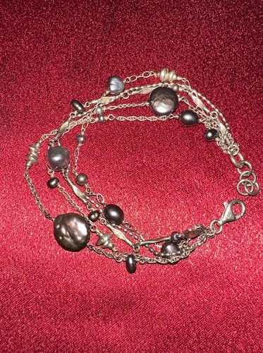 Sterling Silver Beaded Cultured Pearl Layered Bracelet 7.5” - Picture 4 of 5