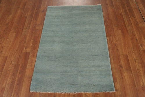 Handmade Gabbeh Solid Design Wool Modern Rug - Blue" 3x4 ft - Picture 8 of 12