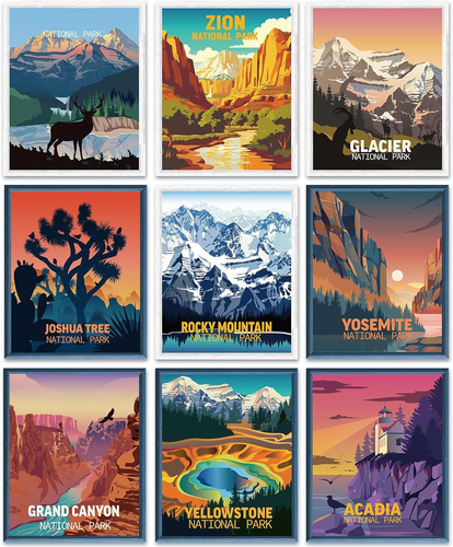 9 Pieces Vintage National Park Posters, National Park Art Prints Nature Wall Art - Picture 11 of 12