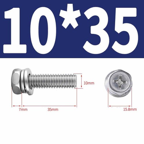 Phillips Hex Head with Washer Screws Hexagon Combination Stainless Steel M3-M10 - Picture 69 of 71