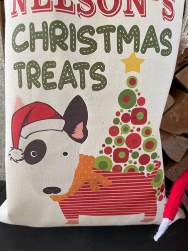 Bolsa de regalo personalizada para perro saco de Santa - Bull Terrier inglés - diseño Nelson - Imagen 2 de 3