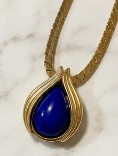Vintage Christian Dior Gold Tone Blue Cabochon Pendant Neckl 1980s vintage concert t-shirt, vintage, single stitch, B+ condition