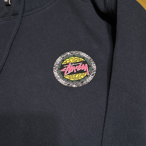 Stussy Men's Navy Hoodie Sweatshirt Animal Print Logo L Y2K Pullover Streetwear - Picture 4 of 8