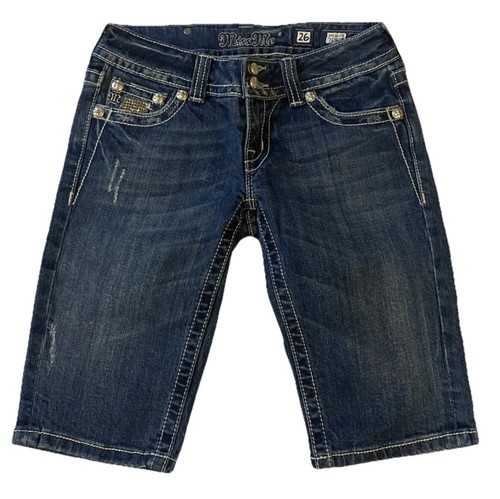 MISS ME Women’s 26 Denim Blue Jean Shorts JP5001CR Cropped Distressed Bermuda - Picture 1 of 24