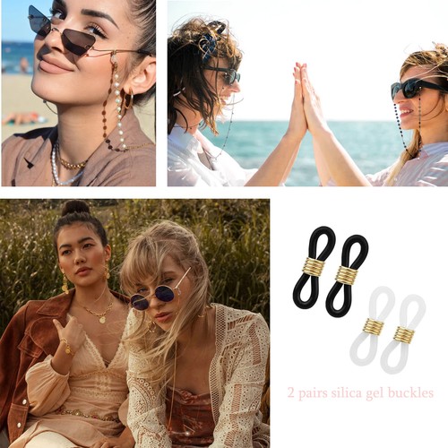 Correa para gafas con cuentas de oro negro y soporte para gafas de sol - Picture 3 of 7