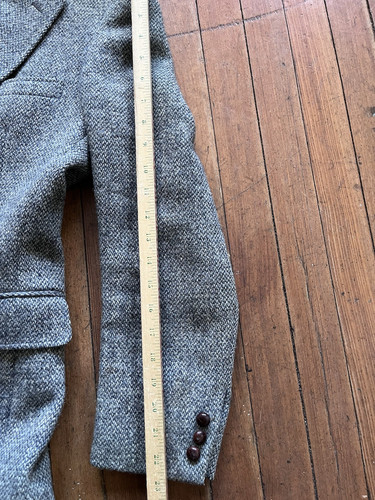 Giacca blazer Harris tweed 40R tweed grigio blu uomo lana scozzese USA *macchie - Foto 6 di 7