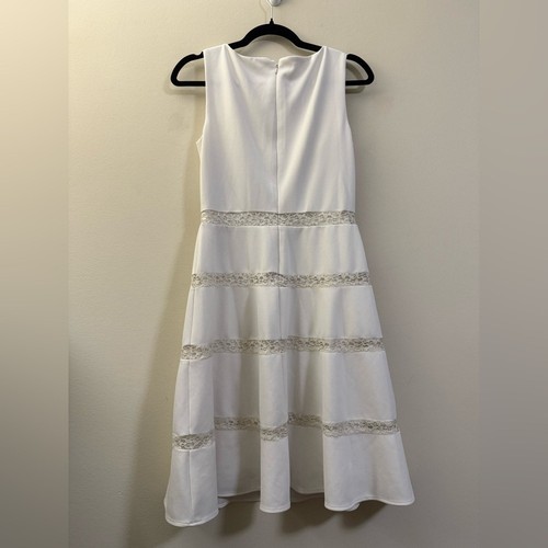 Vestido Lauren Ralph Lauren línea A blanco sin mangas con encaje - 4 - Imagen 4 de 10