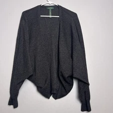 LRL Women's Wool Angora Lambswool Open Front Dolman Sleeve Cardigan Gray Sz S