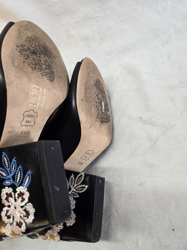 *Tory Burch Women's 8.5 Black Leather Embroidered Floral 55MM Open Toe Bootie - Picture 6 of 7