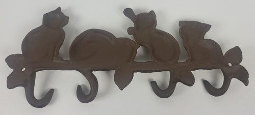 Cast Iron Cat Tails Wall Hook Rack Heavy Duty Key Towel Coat Hanger Rustic Brown - Picture 2 of 18