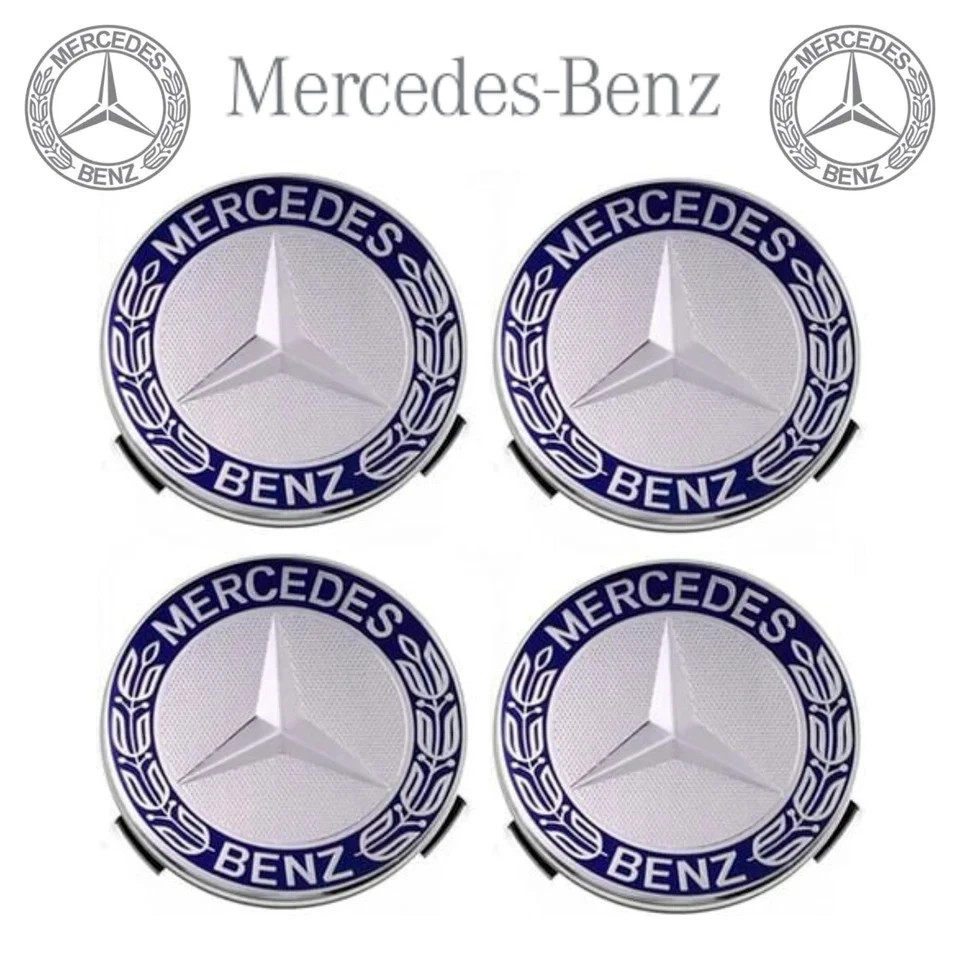 4 x Black Mercedes Benz 75mm Alloy Wheel Centre Caps AMG A B C E S M ...
