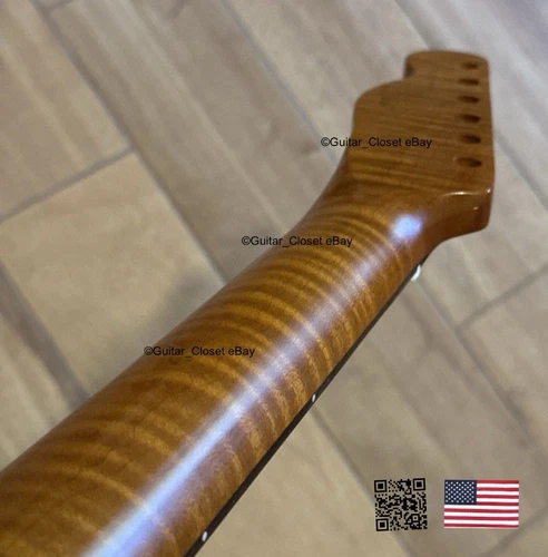 Roasted Flame Maple Rosewood Stainless Tele Neck Nitro Satin Fit Warmoth TR22BS5
