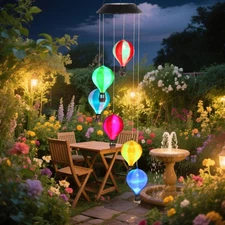 Solar Wind Chimes for Outside, Color Changing Hot Air Balloon Wind Chimes Sol...